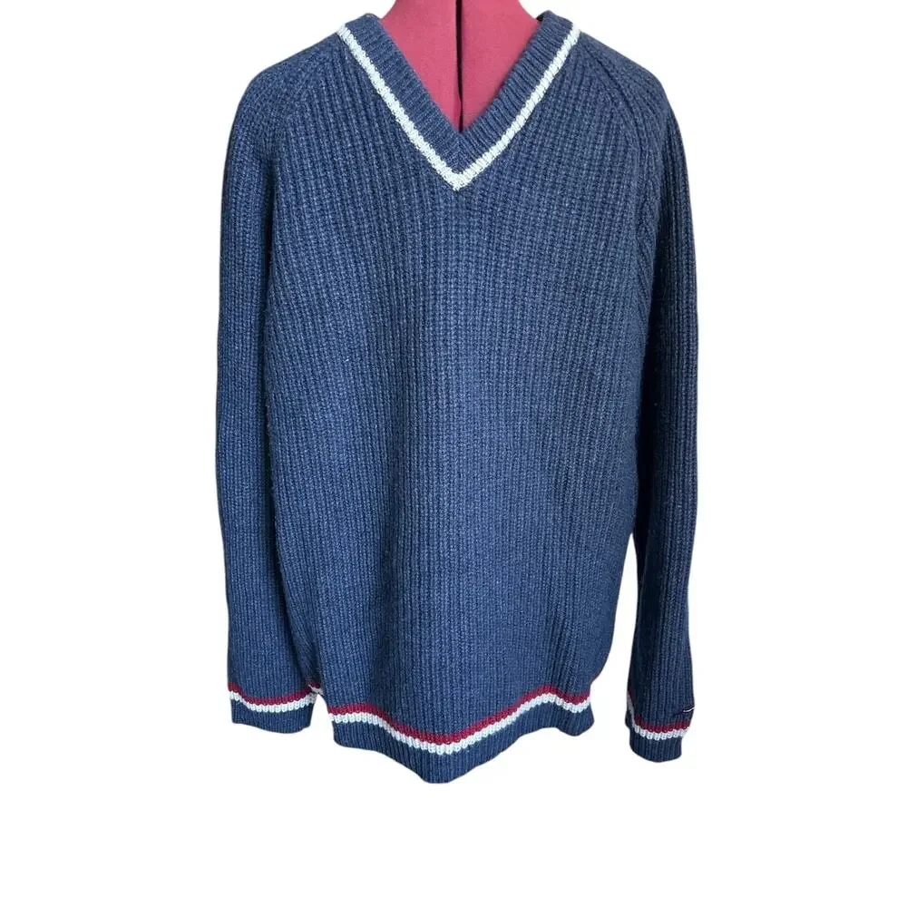 Vtg Polo Jean Co. Ralph‎ Lauren Mens XL Lambs Wool Blends V Neck Varsity Sweater